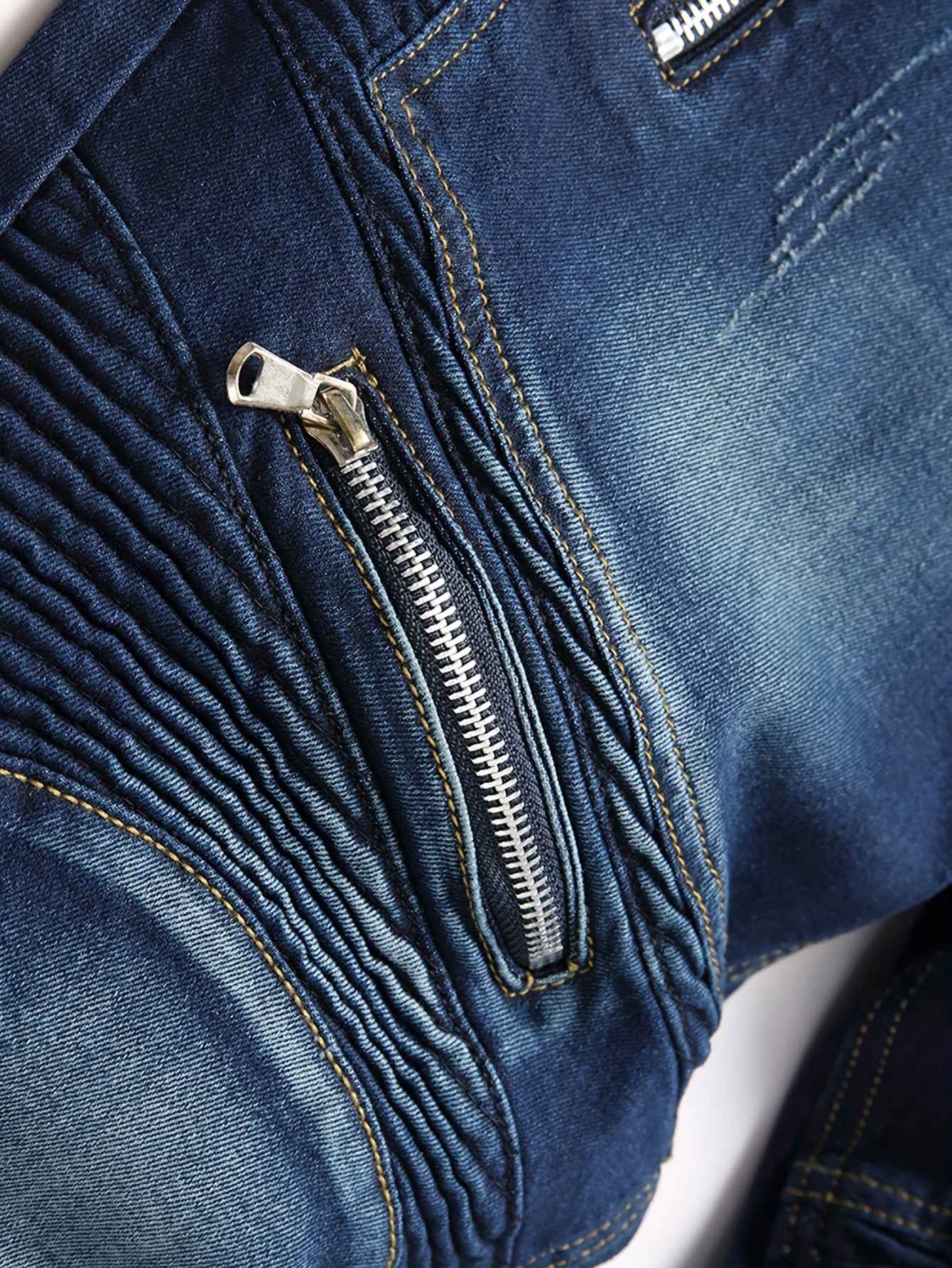 Men's ribbed jeans, elastic straight leg denim pants, washed bicycle distressed jeans