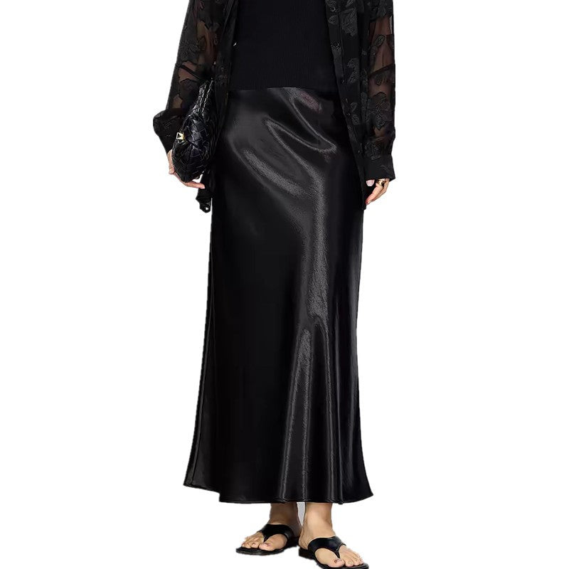 French Style Chic Women's Acetic Acid Satin Flowy High Waist Hip Hugging Skirt for Spring/Summer Fishing Tail Skirt A-line Skirt