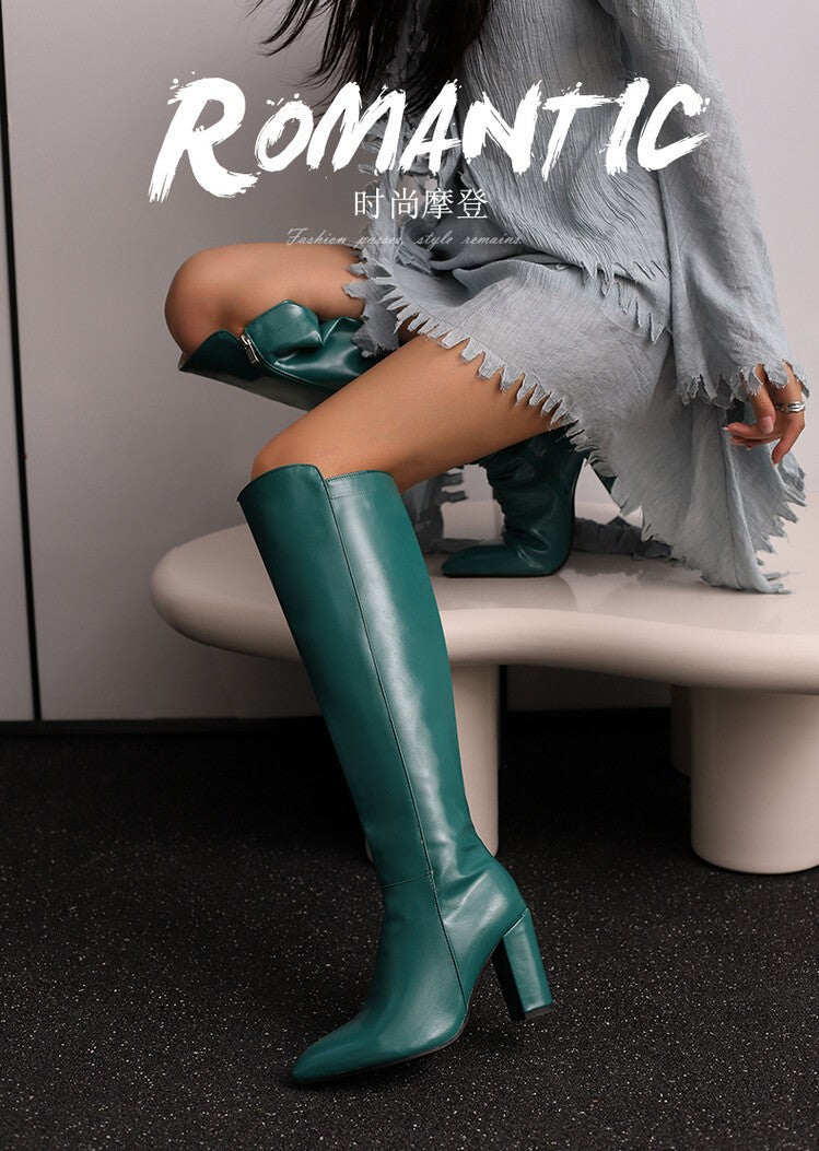 Fashion Women's Knee-High Boots 2024 Winter Warm Shoes Female Pointy Party Office High Heels Outdoors Long Boots Size 44 45 46