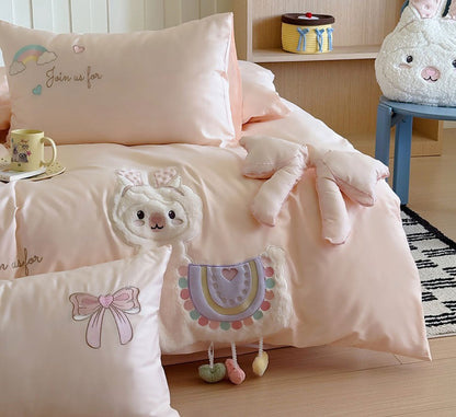 cute cartoon alpaca bedding set single double teen,twin full queen king cotton home textile flat sheet pillow case quilt cover