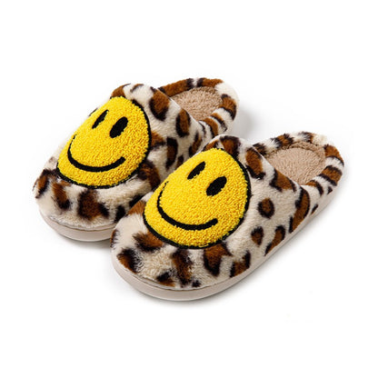 Leopard Fluffy Slippers for Home Smile Designer Platform Shoes Women 2025 Indoor Plush Sliders Warm Flats Chic Winter Footwear