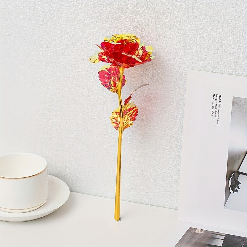 10pcs Artificial Flower Foil Rose Flower Simulation Artificial Rose Flower DIY Golden Plated Foil Rose Love Flower Party Supplie