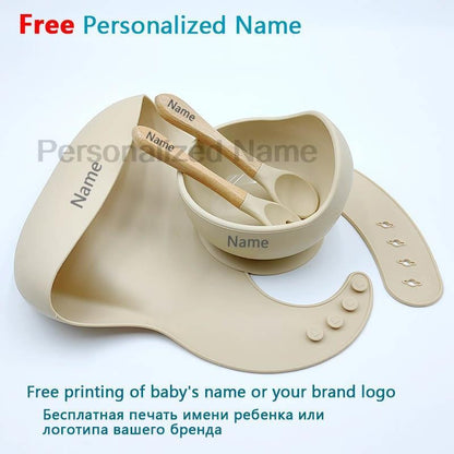 Personalized Name Baby Feeding Set Children's Silicone Suction Cup Bowl Training Spoon Fork Tableware Baby Feeding Bowl BPA Free