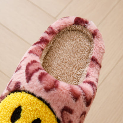 Leopard Fluffy Slippers for Home Smile Designer Platform Shoes Women 2025 Indoor Plush Sliders Warm Flats Chic Winter Footwear