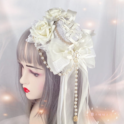Chapéu de Aba Lisa Lolita Branco Rosa Versátil Lo Flor Casamento Elegante Acessórios de Cabelo