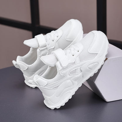 White Children's Leather Casual Shoes Boys Girls Outdoor Sports Running Sneakers Breathable Kids School Walking Non-Slip Tennis