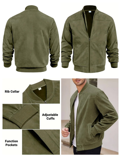 Men's suede nap fabric casual jacket Round neck zipper Solid color Sport Bomber Jacket Casual edition sports and golf fashion