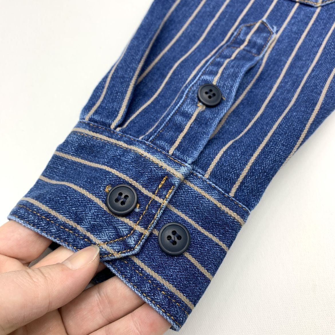 Heavy wash to make old striped shirt men's heavy chunky cargo denim jacket Autumn vintage Amei khaki coat