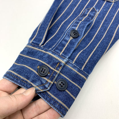 Heavy wash to make old striped shirt men's heavy chunky cargo denim jacket Autumn vintage Amei khaki coat