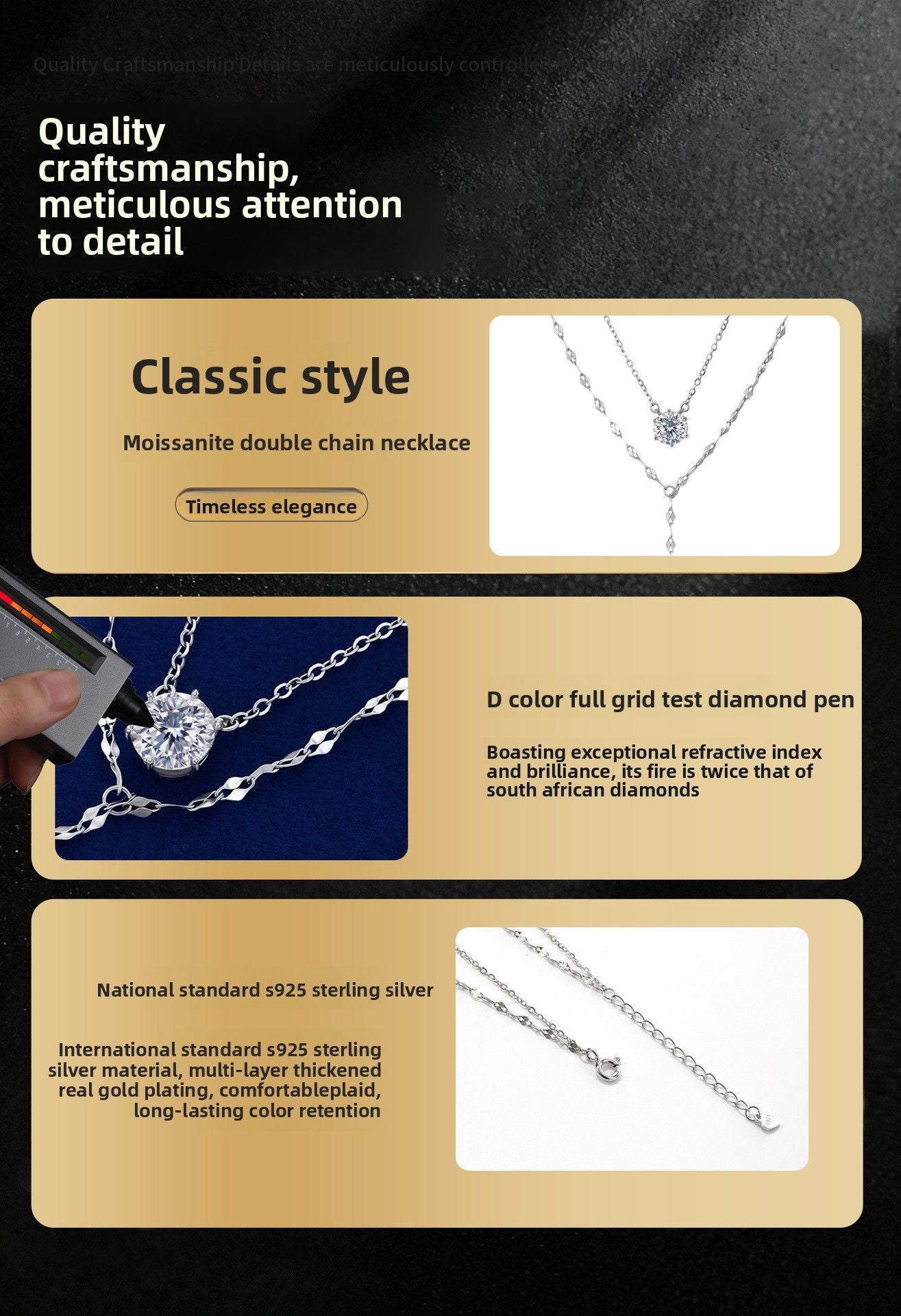Moissanite S925 Silver Double-layer Necklace Y-shaped Fringed Exquisite Sweater Chain Light Luxury Niche Affordable Jewelry Gift