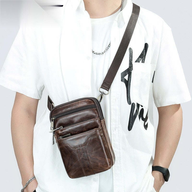 New Men's Cow Leather Chest Bag Man Small Shoulder Casual Male Crossbody Waist Bag