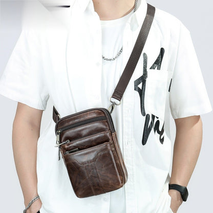 New Men's Cow Leather Chest Bag Man Small Shoulder Casual Male Crossbody Waist Bag