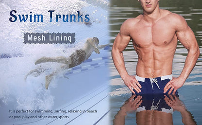 MAGCOMSEN Men's Swimwear Shorts Summer Quick Dry Swimming Trunks Surf Board Shorts Boxer Briefs Swimsuit Beach Sunbathing Shorts