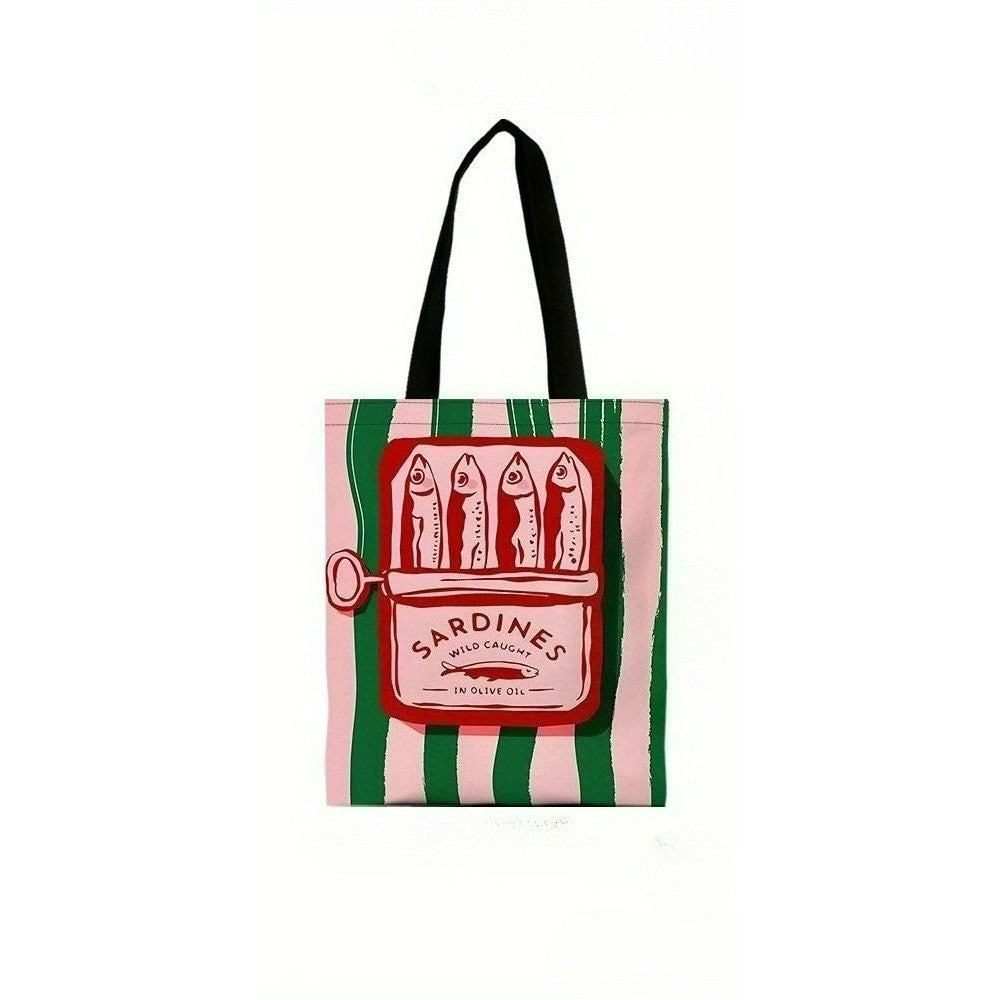 Sardines Wild Caught Olive Oil Tote Bag Beach Bag with Makeup Bag Stylish Reusable Shopping Bag Shoulder Bag Travel Work Bags