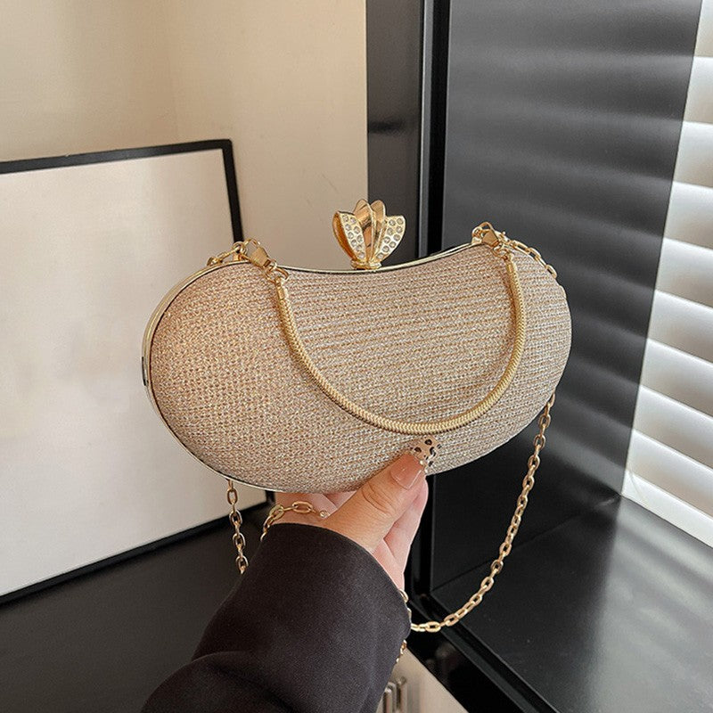 Luxury Shiny Evening Bag for Women Elegant Diamonds Buckle Exquisite Metal Handel Chain Clutch Bag Sparking Sequined Party Bags