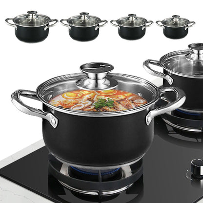 8Pcs Stainless Steel Cookware Set with Glass Lid Soup Pot Set Anti-Scratch Stockpot Cookware Suit for Soup Cooking Stove