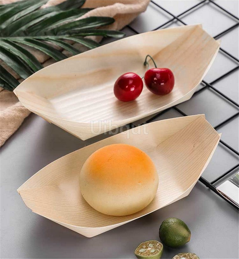 50 100pcs Sushi shushi Wood Boat Natural bamboo Disposable Kayak Salad Dessert Pine cake Boat Snack Bowl mat sushi plate tray