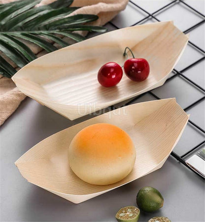50 100pcs Sushi shushi Wood Boat Natural bamboo Disposable Kayak Salad Dessert Pine cake Boat Snack Bowl mat sushi plate tray