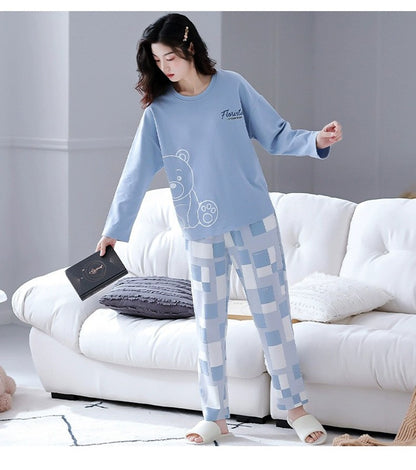 New Spring And Autumn Pajamas Women's Autumn And Winter 2 Pieces Of Long-Sleeved Trousers Set Of Home Clothing Ladies Pajamas Se