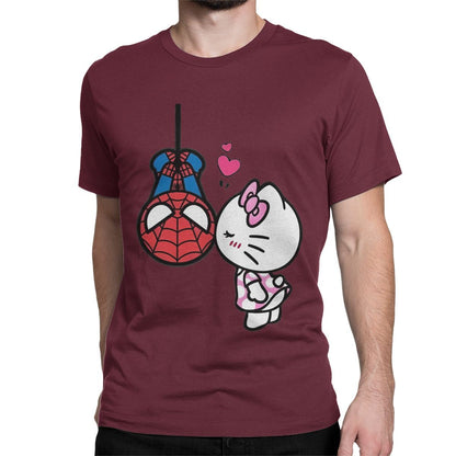 Men Women's Hello Kitty Love Spiderman Cartoon T Shirts Pure Cotton Clothes Vintage Short Sleeve Tees 4XL 5XL 6XL T-Shirts