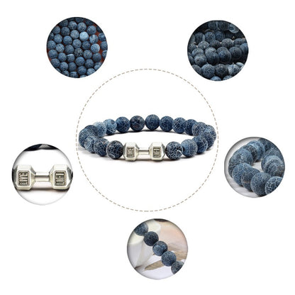 Pulseira Feminina/Masculina Ajustável Desgastada Preta, com Contas, Haltere, Joias de Yoga, Braceletes Originais