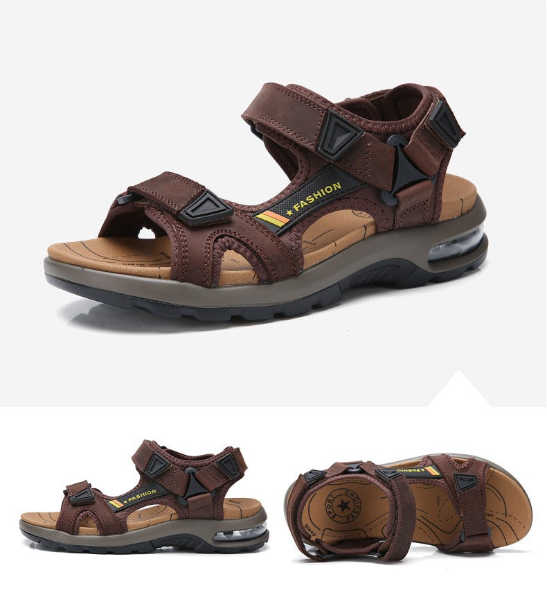 Fashion Men's Sandals Summer Soft Beach Flip Flop Comfortable Genuine Leather Sandals Outdoor Men Roman Sandals Size 46