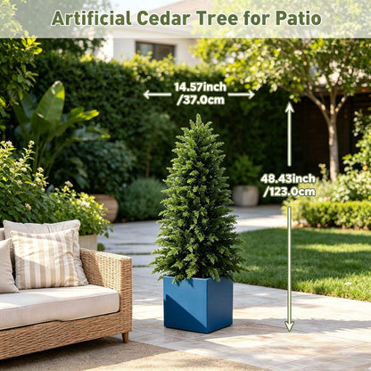 2/3/4/5/6FT Artificial Topiary Cedar Trees UV-Resistant Faux Evergreen Outdoor Indoor Plants Black Pot Faux Cedar Topiary Plants Christmas Trees for Front Porch Entryway & Patio Xmas Decor