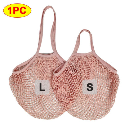 Silicone World 1PC Portable Reusable Grocery Mesh Bag Cotton Shopping Mesh Bags Handheld Shoulder Back Fruit Vegetable Net Bag