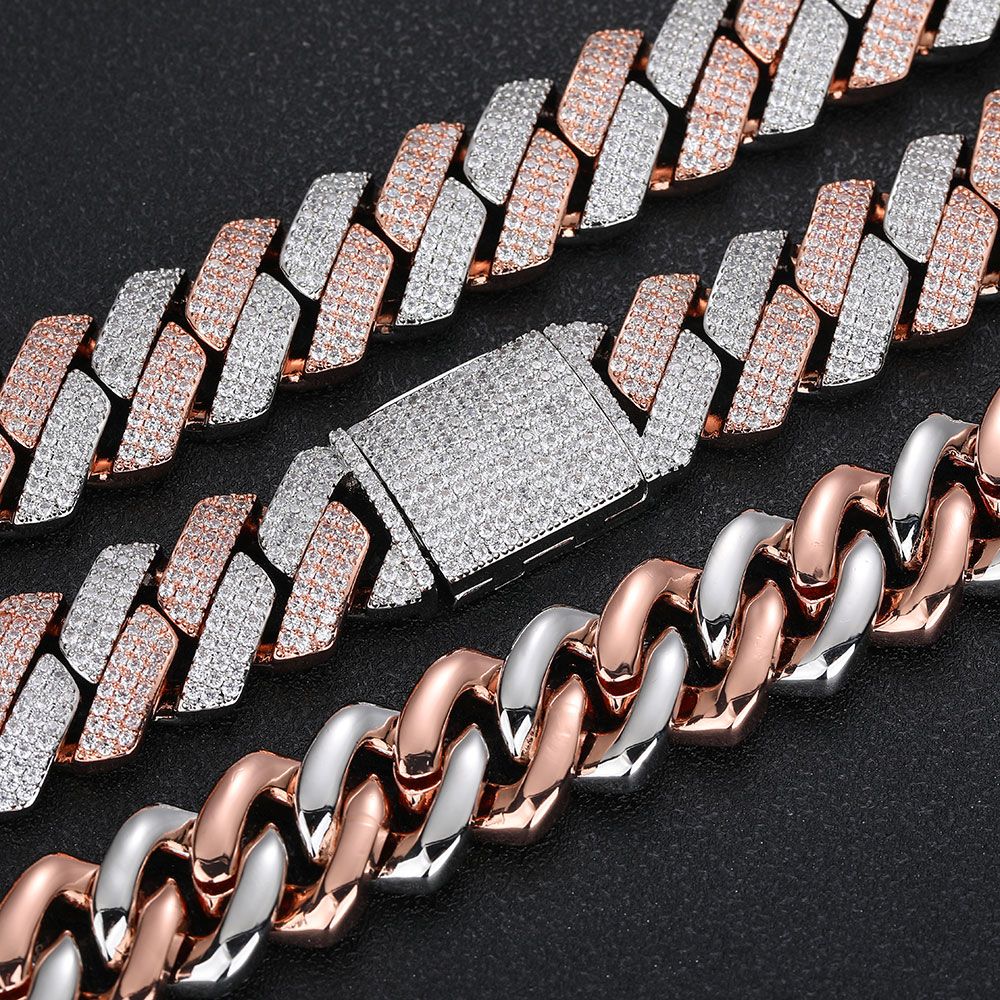 NUOYA High-Quality Hip-Hop Jewelry 20mm Jewelry Ice Necklace Diamond Three Rows Of Zircon Thick Cuban Chain Men's Necklace