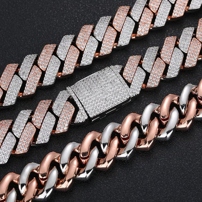 NUOYA High-Quality Hip-Hop Jewelry 20mm Jewelry Ice Necklace Diamond Three Rows Of Zircon Thick Cuban Chain Men's Necklace