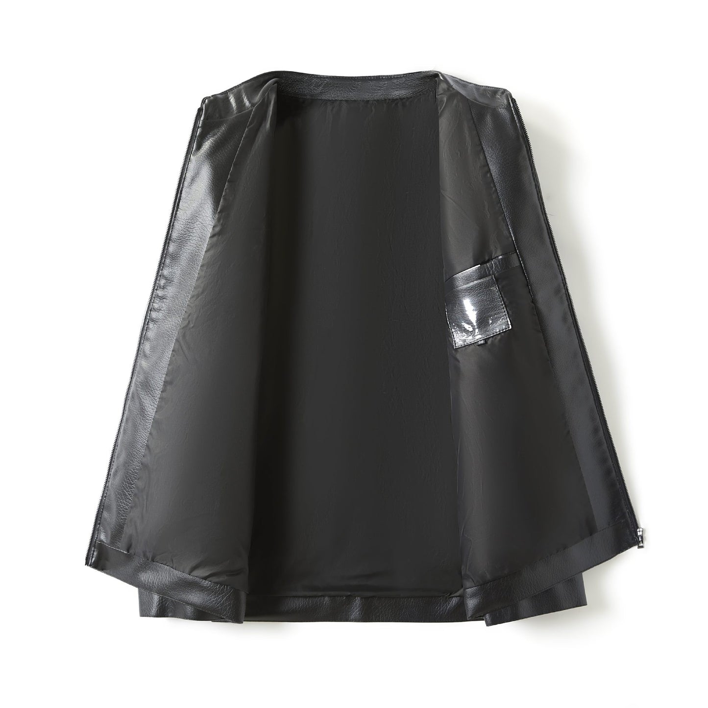 Men's Stand Collar Slim Fit Autumn Winter New Haining Leather Jacket Men's Middle-aged Plus Velvet Thickening