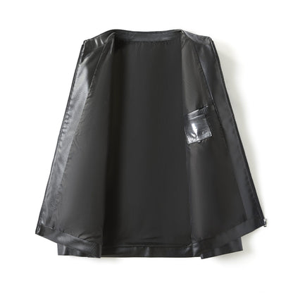 Men's Stand Collar Slim Fit Autumn Winter New Haining Leather Jacket Men's Middle-aged Plus Velvet Thickening