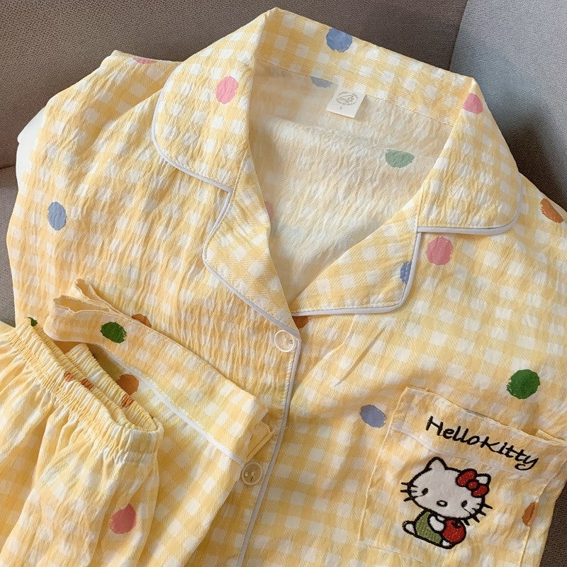 M-5XL Hello Kitty Pajama Set for Women Fall Winter Cute Plus Size Sleepwear Ladies Comfortable Loungewear Women's Home Clothes