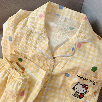 M-5XL Hello Kitty Pajama Set for Women Fall Winter Cute Plus Size Sleepwear Ladies Comfortable Loungewear Women's Home Clothes