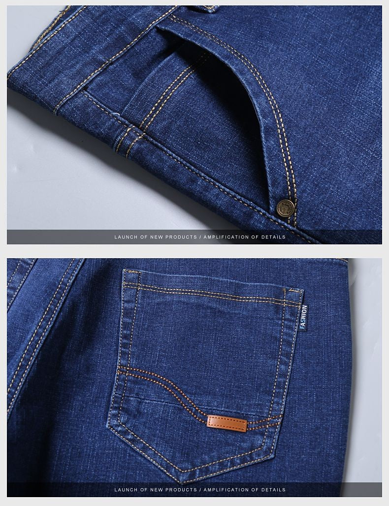Calça Jeans Masculina Primavera Outono Negócios Casual Confortável Reta Denim Elástica Moda Clássica Macia Premium Azul Preto