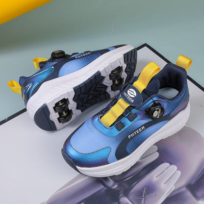 Kids Two Wheels Roller Skating Shoes With Light Magic Stick Walking Shoes Detachable Wheels Roller Skate Shoes For Teenagers
