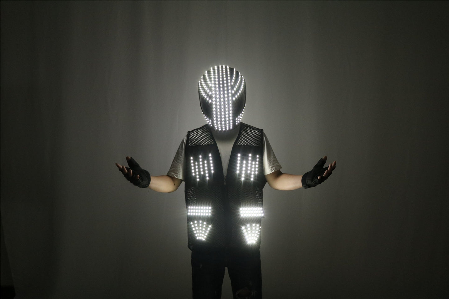 LED Robot Suit Stage Dance Costumes, Light Up Jacket, Strobe Luminous Clothing, Christmas and Halloween Party