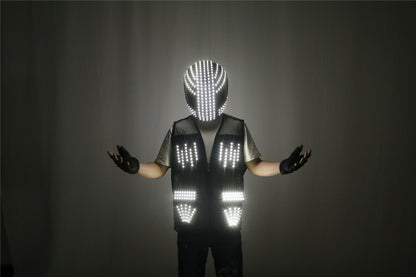 LED Robot Suit Stage Dance Costumes, Light Up Jacket, Strobe Luminous Clothing, Christmas and Halloween Party