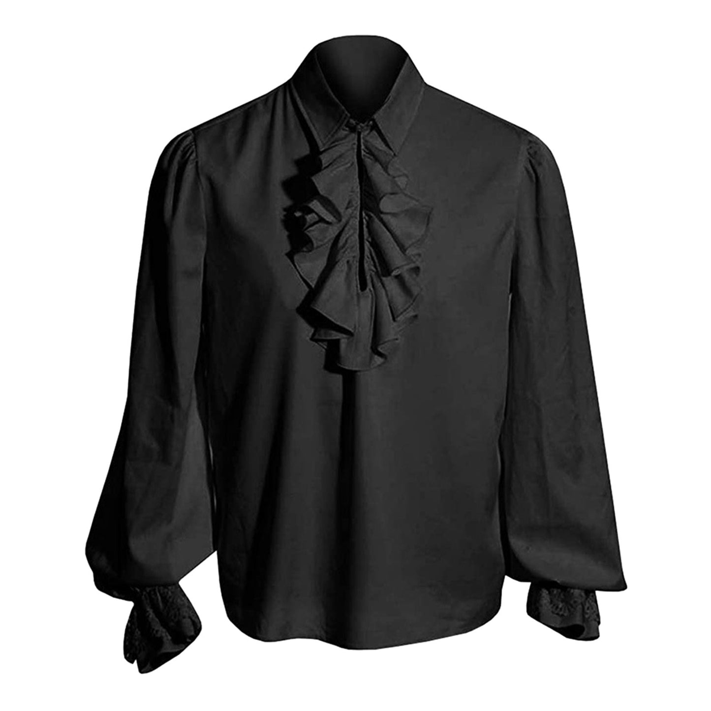 Medieval Viking Shirts Men's Autumn Casual Shirts Steampunk Cosplay Bandage Long Sleeve Ruffled Shirt Gothic Blouse Tops