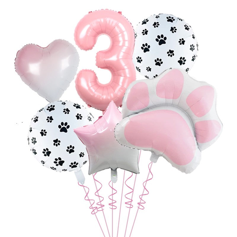 1set Animal Let's Pawty Dog Cat Paw Aluminum Balloon 32inch Pink Black Number Birthday Party Decorat Balloon Baby Shower Supplie