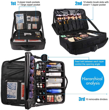 Makeup Case 3 Layers Cosmetic Organizer Brush Bag Barber Train Case Makeup Artist Box for Hair Curler Hair Straightener Brush