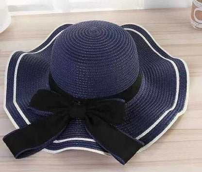 Beach HatJapanese Everything Hairy Edge Straw Hat Female Summer dome  Top Outing Sun Hat Small Fresh Bow Sun Shade Beach Hat