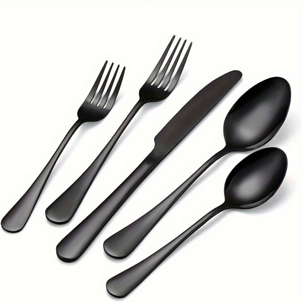 60 peças, conjunto de talheres de aço inoxidável preto, talheres espelhados polidos, conjunto de talheres para aniversários, Dia da Independência, laváveis na lava-louças
