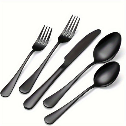 60 peças, conjunto de talheres de aço inoxidável preto, talheres espelhados polidos, conjunto de talheres para aniversários, Dia da Independência, laváveis na lava-louças