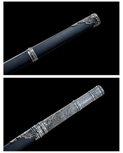 Classic Tang Dynasty Straight Sword Plain Polished Blade Matte Black Scabbard Traditional Tang Dynasty Jian Collectible Sword