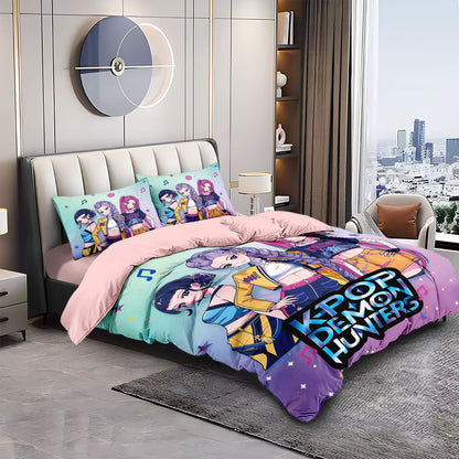 Kpop Demon Hunters Huntrix Bedding Set - Single to King Size, Anime Print Duvet Cover Sets for Adult Bedrooms