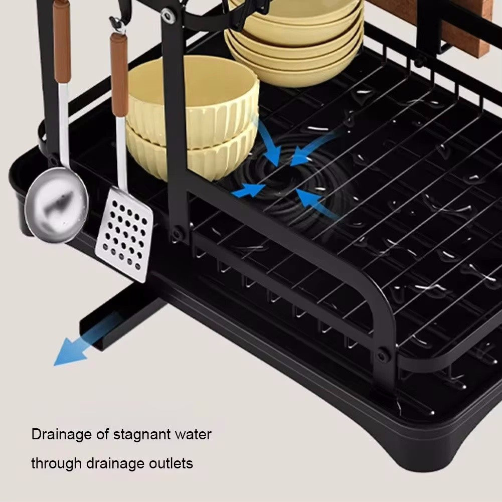 HOT 2 Tier Dish Bowl Drainer Storage Rack Kitchen Dish Drying Rack with Drain Basket Countertop Dinnerware Organizer Drainboard