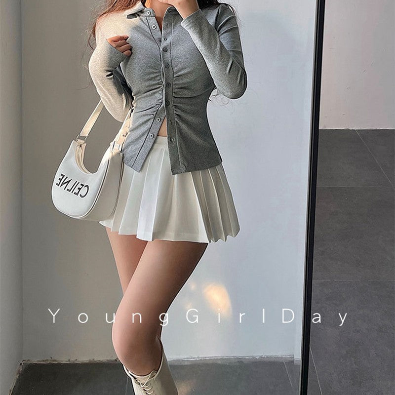 Pleated Skirt with Shorts Women Sexy High Waist Irregular White Black A-line Gyaru Tennis extreme Mini Skirt School