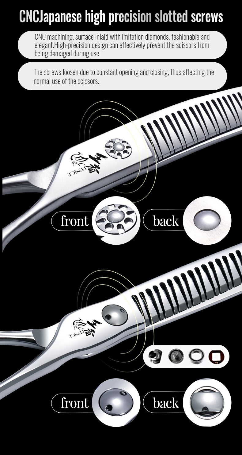 Fenice Tesoura para Tosar Pet Chunker Curva/Reta de 7.0 Polegadas com Dentes 3D Sem Marca de Aço VG10, Parafusos de Rolamento