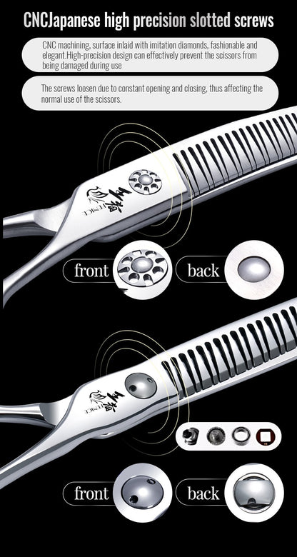 Fenice Tesoura para Tosar Pet Chunker Curva/Reta de 7.0 Polegadas com Dentes 3D Sem Marca de Aço VG10, Parafusos de Rolamento